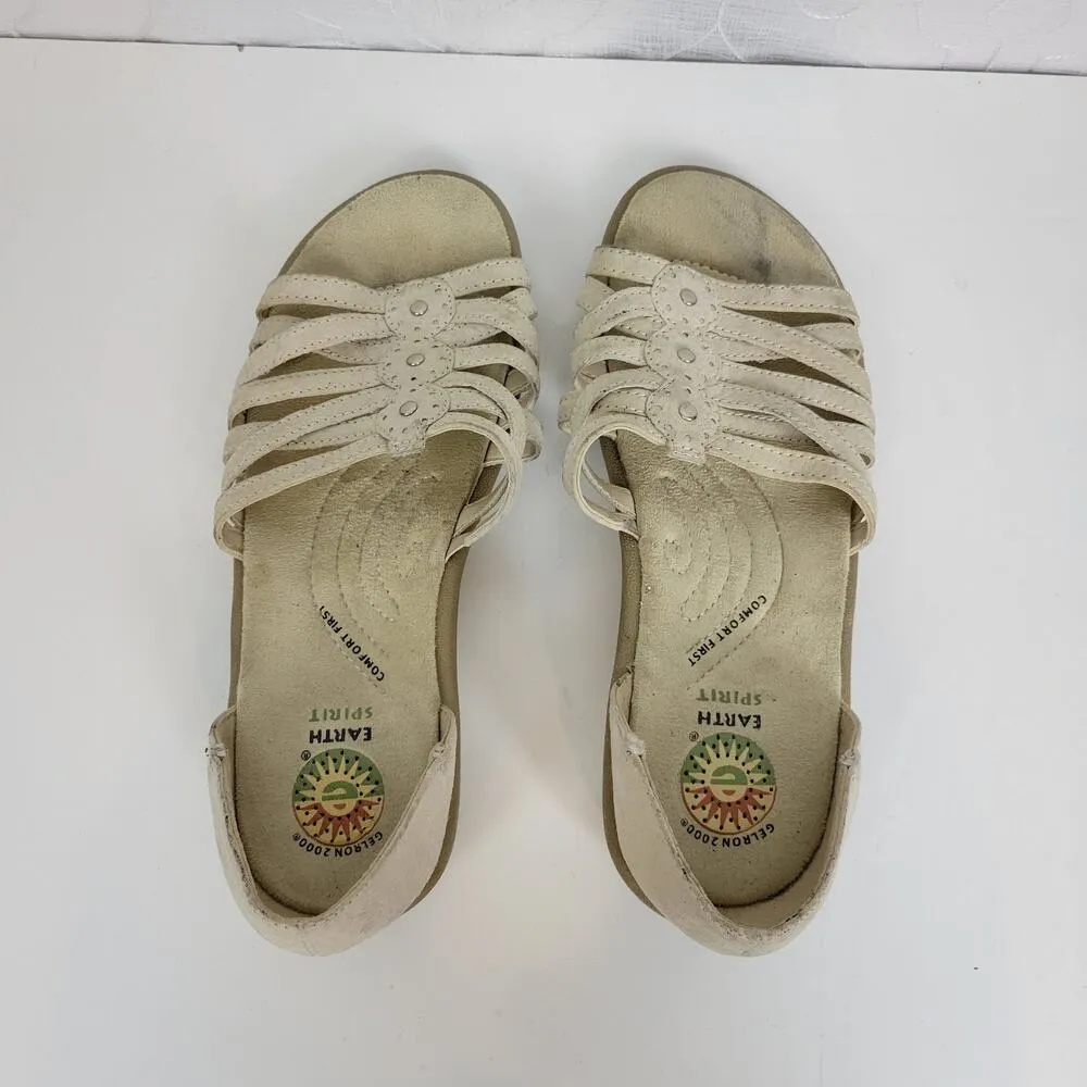 Earth Spirit Womens Shoes Size 8.5 Cream Leather Open To0e Slip On - Image 4