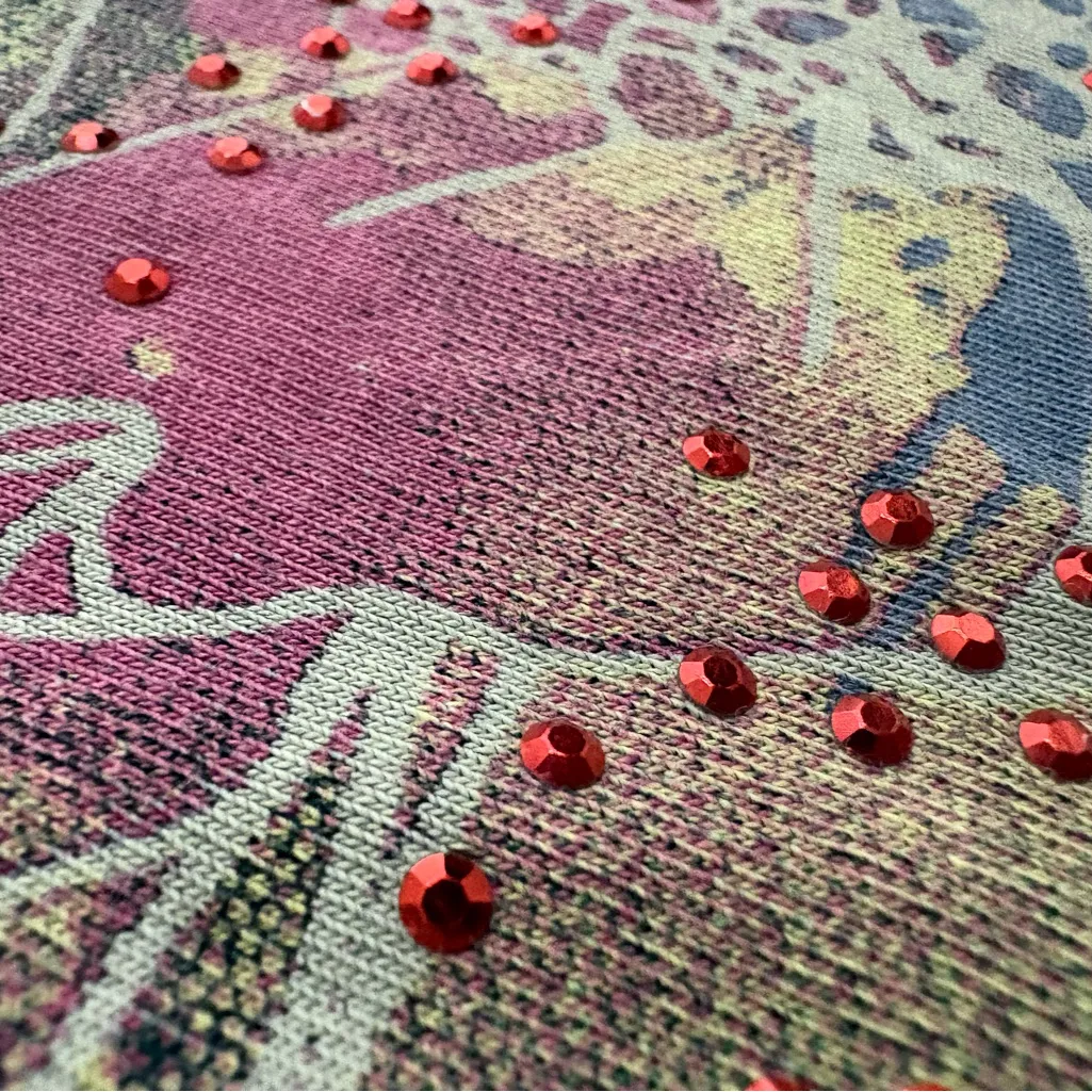 Westbound Black Acid Wash Red Rhinestone Floral  V-Neck Cotton Tee - Image 3