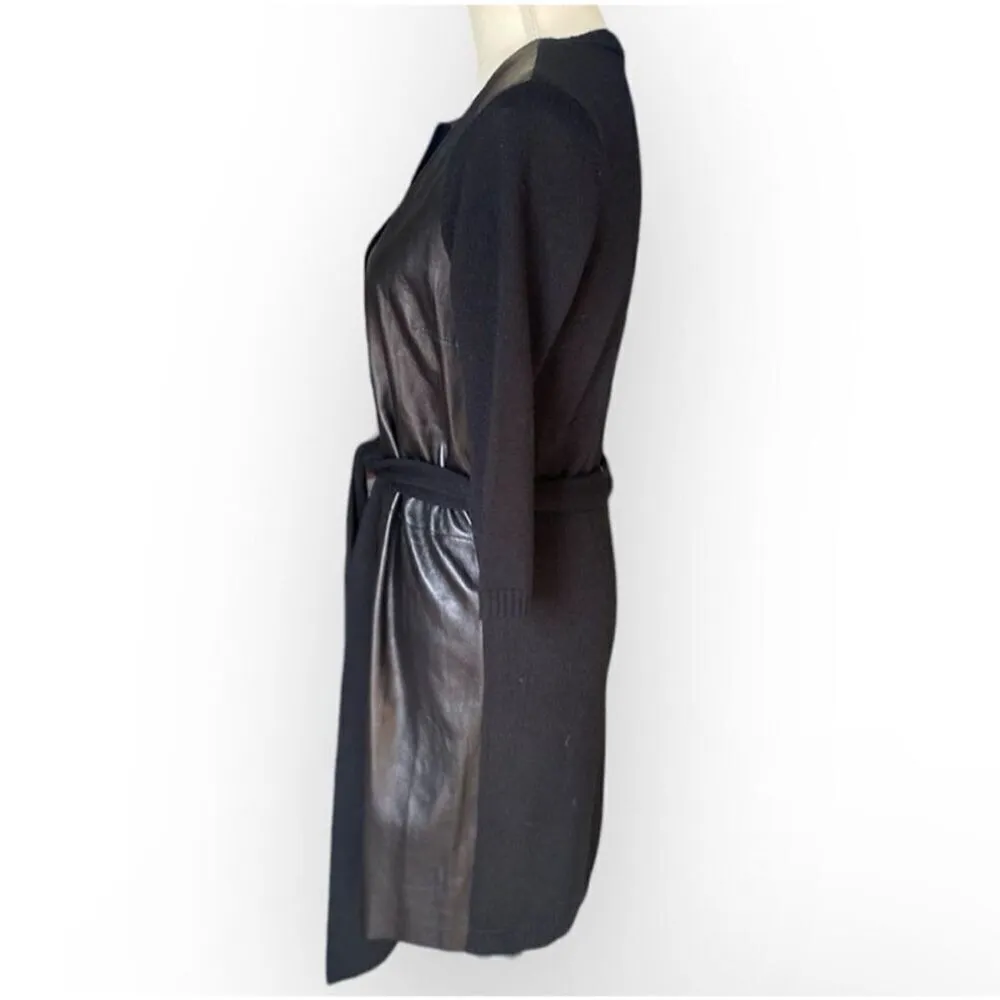 Susana Monaco Women's Black Leather and Wool Knee Length Dress Size 8 Bikercore - Image 3