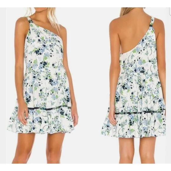 Free People‎ Mini Dress Women Size Large White Blue All Mine One Shoulder Party - Image 2