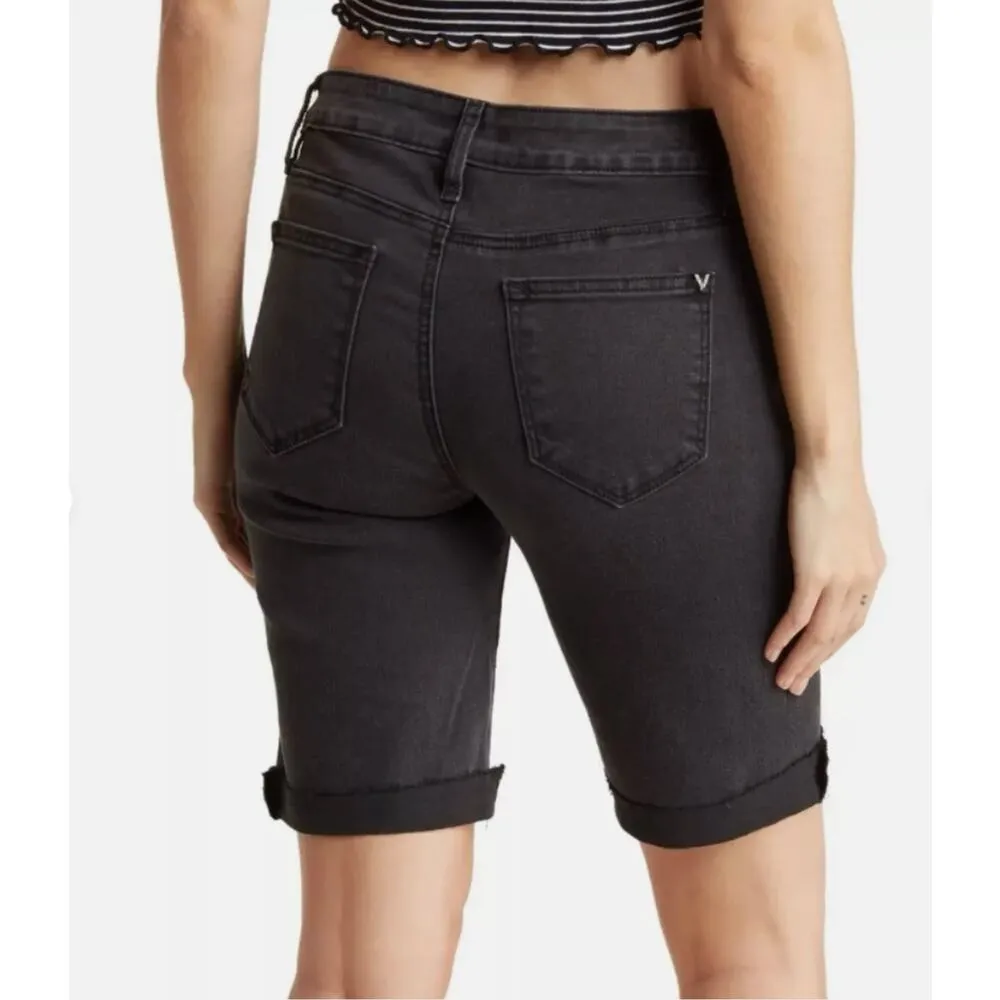 Vigoss Black Denim Marley Bermuda Distressed Cuffed Mid Rise Shorts Size 25 | 2 - Image 4