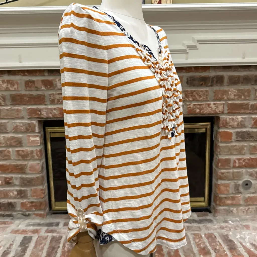 Anthropologie Orange and White Striped & Ruffled Top / S / Excellent condition - Image 2