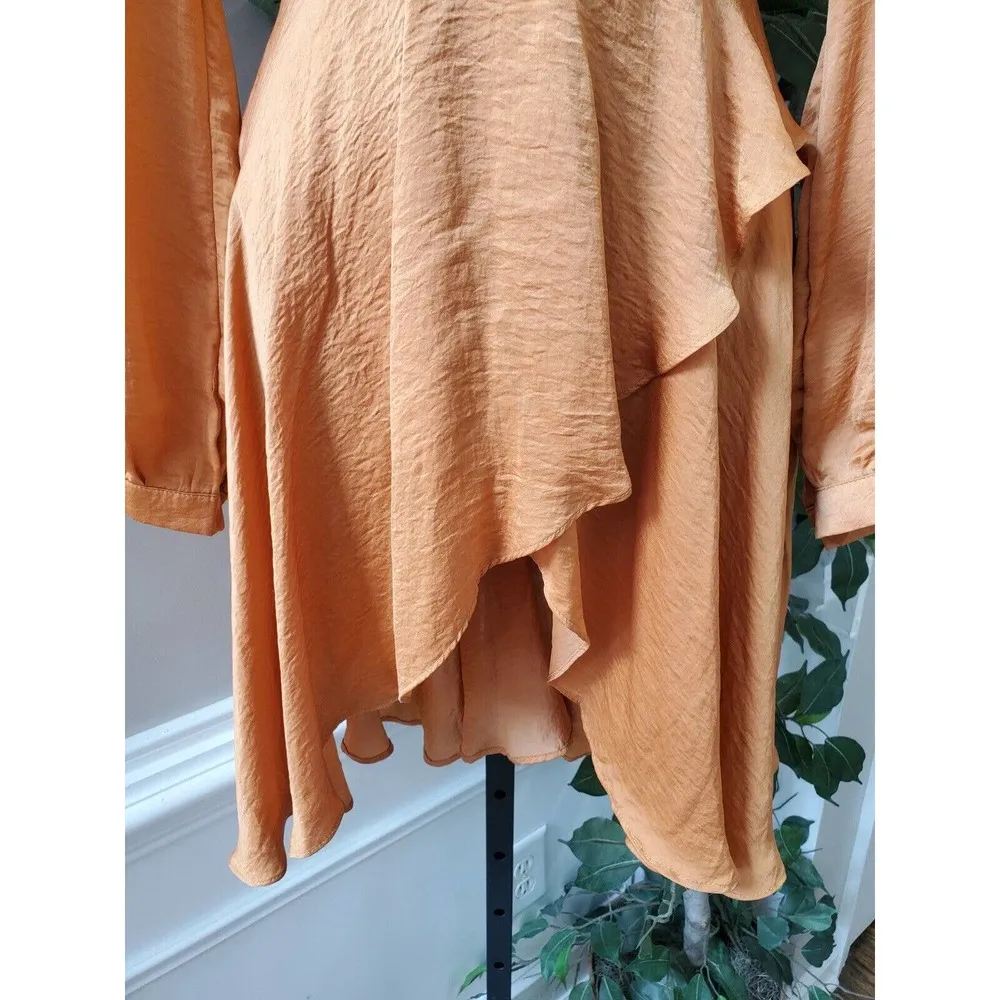 Evenuel Women's Orange 100% Polyester V-Neck Long Sleeve Knee Length Dress Small - Image 6