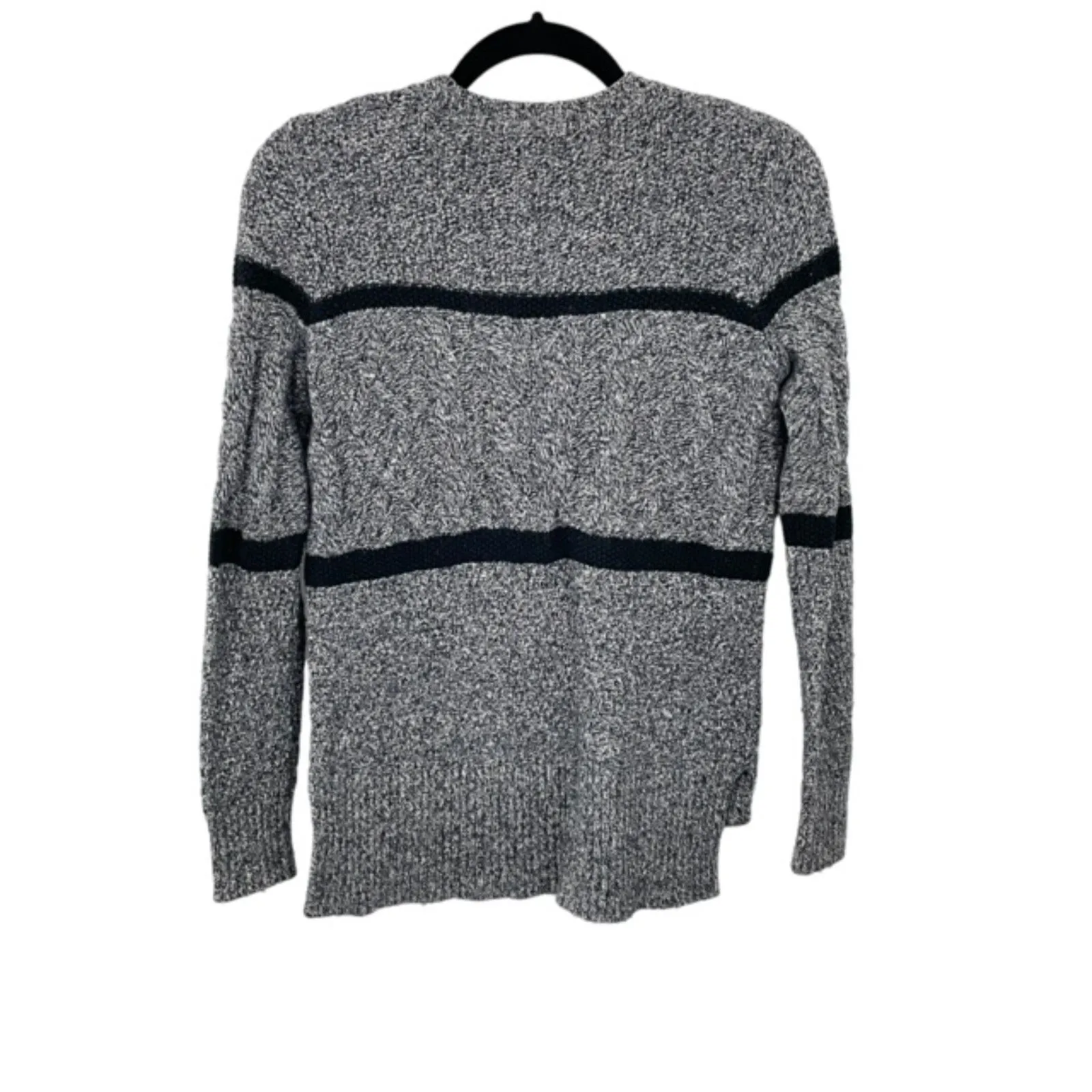 Madewell Patternstorm Black Marled Cable Knit Striped Crewneck Sweater‎ Size XS - Image 4