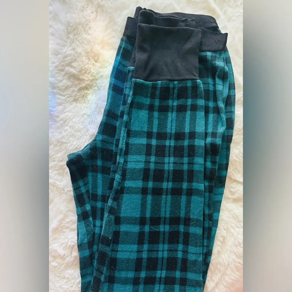 Victorias Secret Green Black Buffalo Plaid Thermal Pajamas Pjs Set ~ Small - Image 4