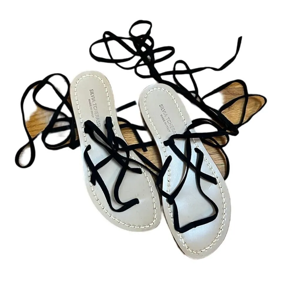 Silvia Tcherassi Black Suede Lace Up Wrap Sandals Sz.36 (US 6) - Image 6