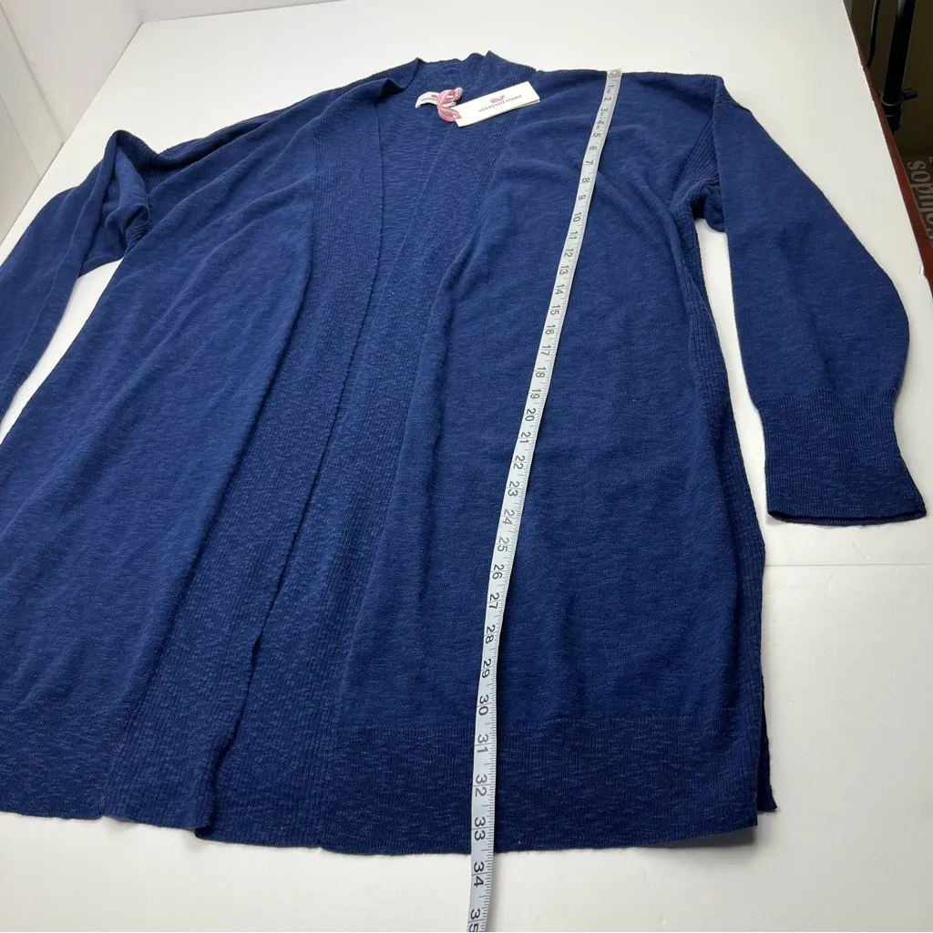 Vineyard Vines Textured Linen Cotton Cardigan Women Deep Bay Blue Sweater XL NEW - Image 8