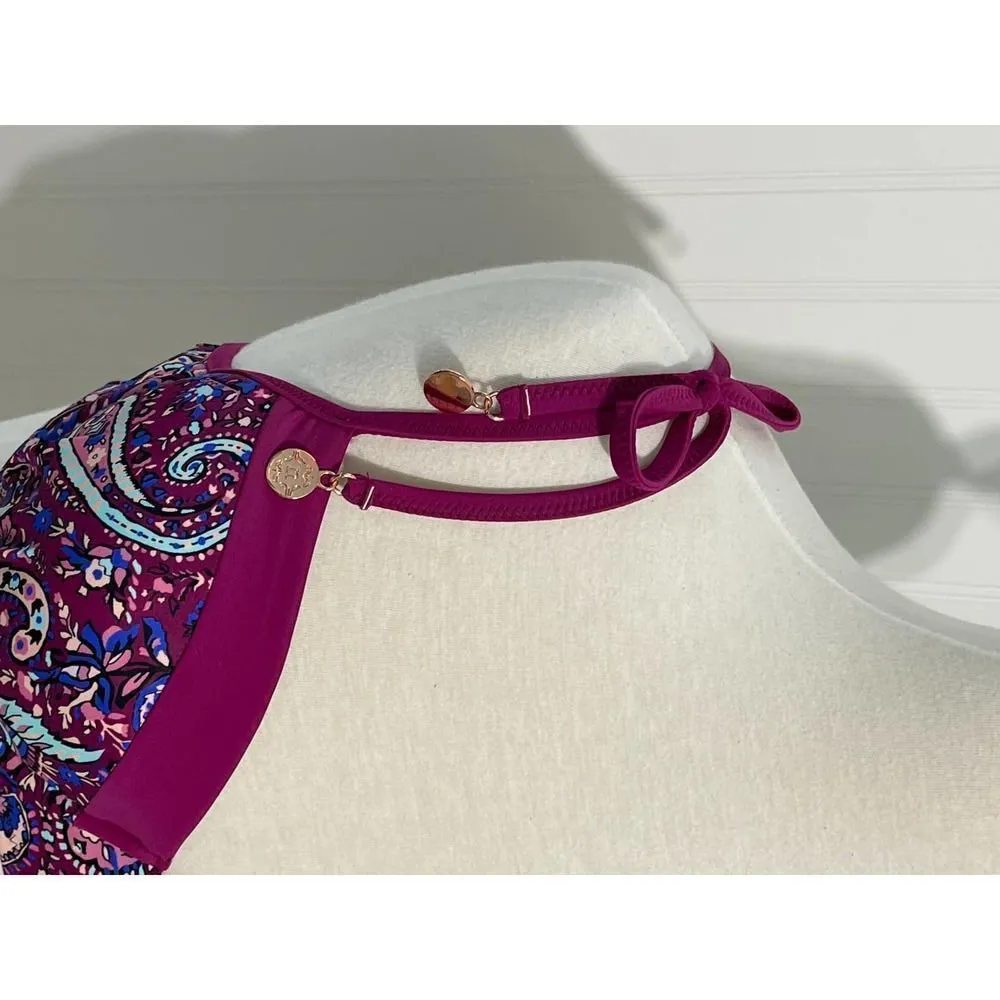 Nanette Lepore Eugenia Plunge Molded  Bikini Top‎ Persian Paisley Raspberry 8 - Image 7