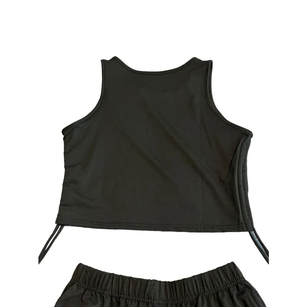 Shein Cretily Two Piece Set Cropped Tank Top and Shorts Womens XL Black NEW - Image 8