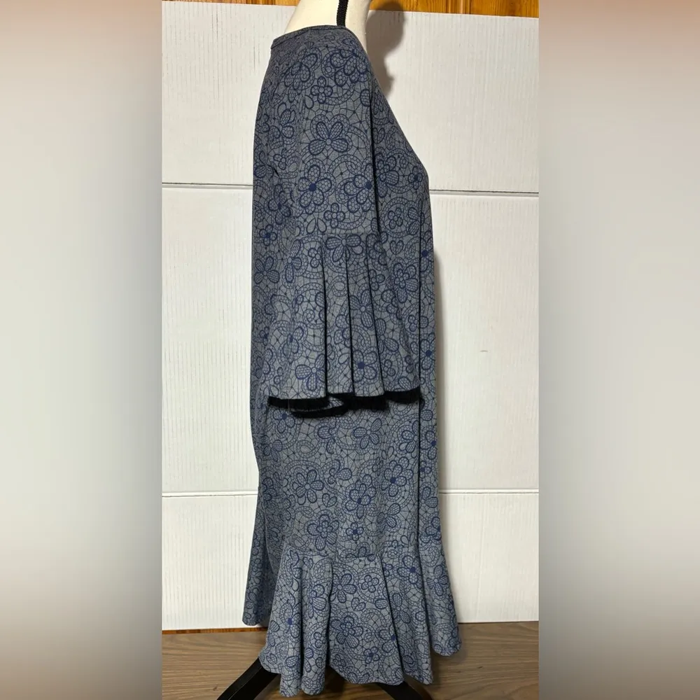 LuLaRoe dress in size small. Gray and navy blue flower print. Ruffle hem. 36.5 L - Image 2