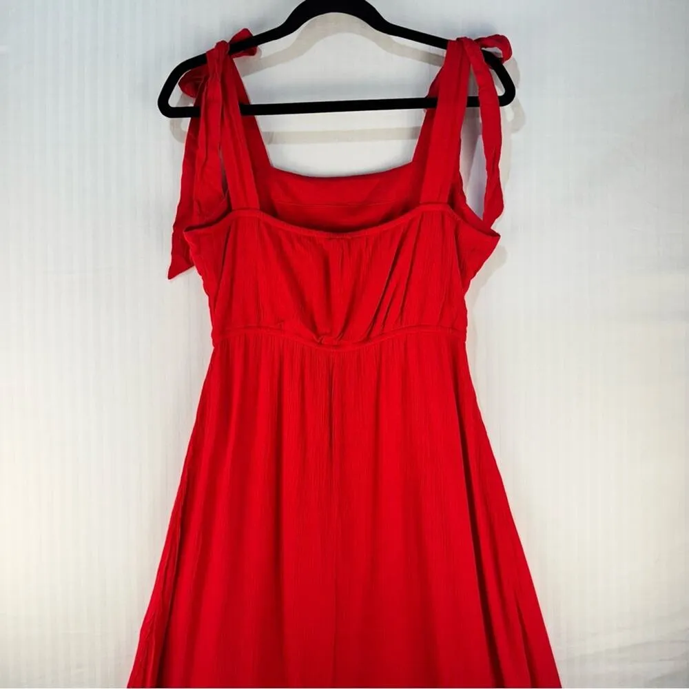 Nina Leonard Tie Strap High-Low Dress Cherry Red Size Small Crinkle Gauze Ruffle - Image 5