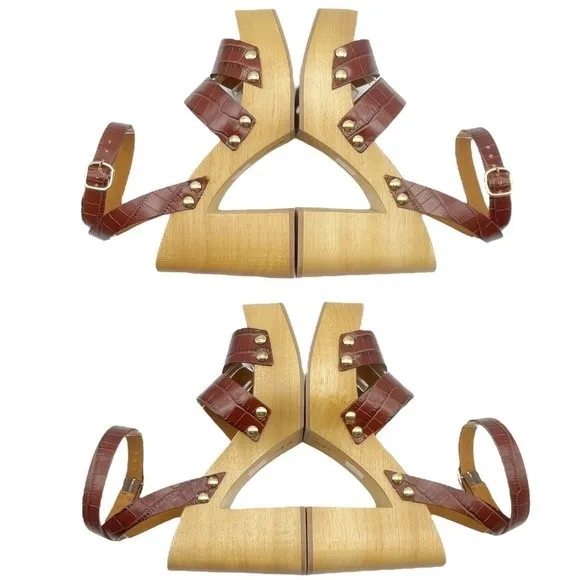 NWT Free People Mallory Brown Leather Clog Platform Ankle Wrap Sandal Size 8 NEW - Image 8