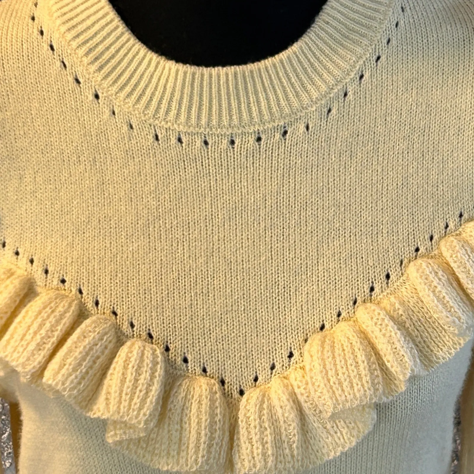 Tularosa Damiana Ivory Knit Wool Blend Ruffle Top Long Sleeve Mini Dress - M - Image 6