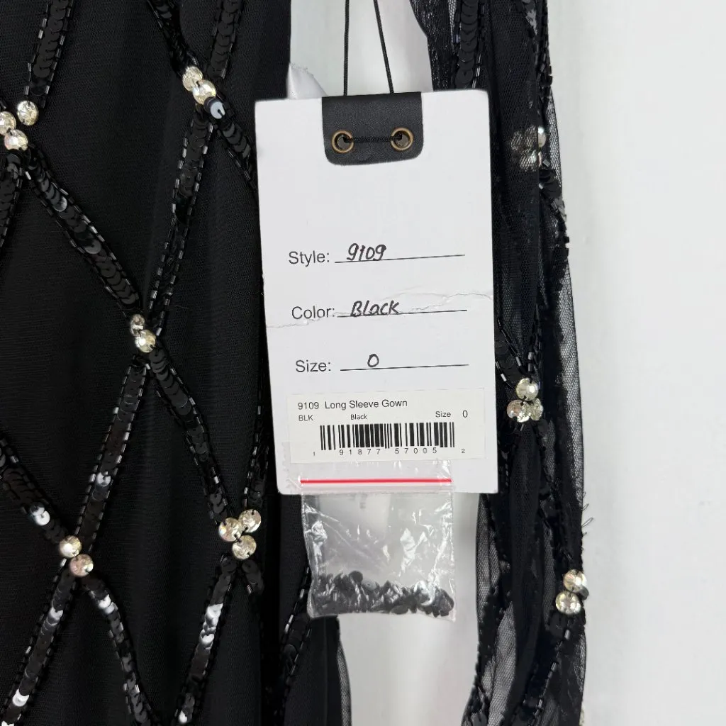 NWT Mac Duggal #9109 Sequin Embellished Long Sleeve Gown Dress Black Size 0 NEW - Image 6