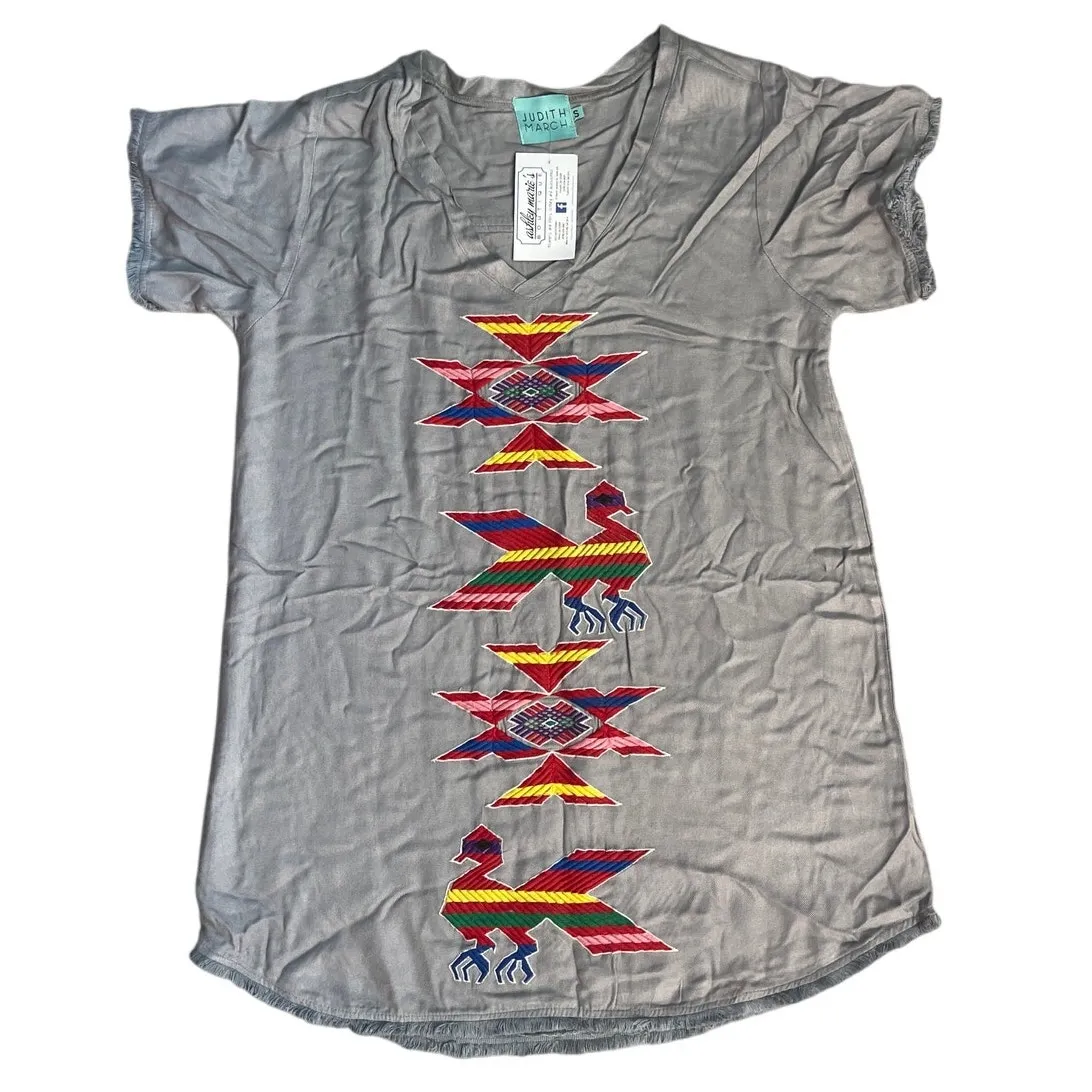 Judith March Boho Embroidered Frayed Hem Soft‎ Tunic Dress Size Small - Image 3