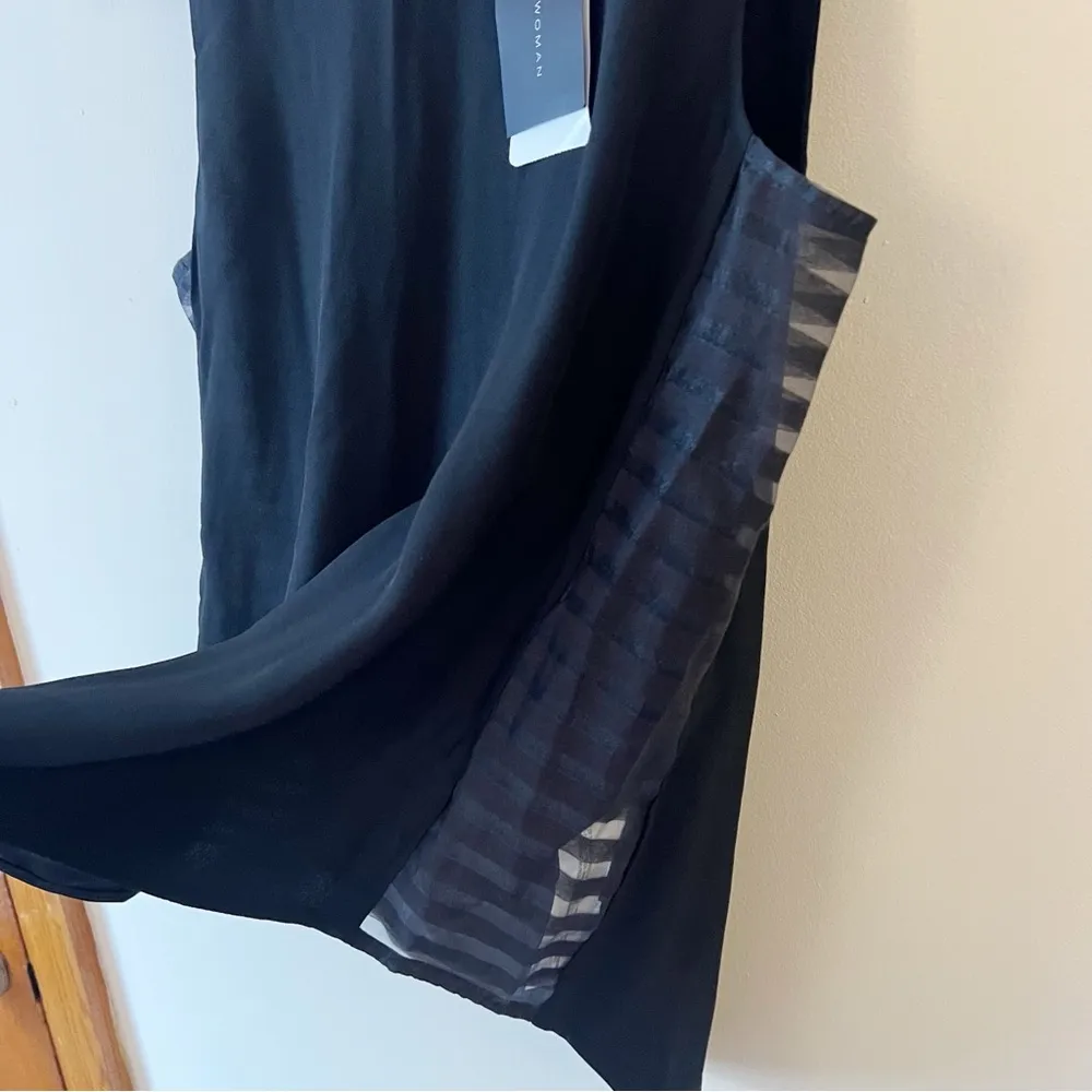 Zara Black Tank top Sheer Striped Side Panels Size Medium NEW $59 Round Neck - Image 4
