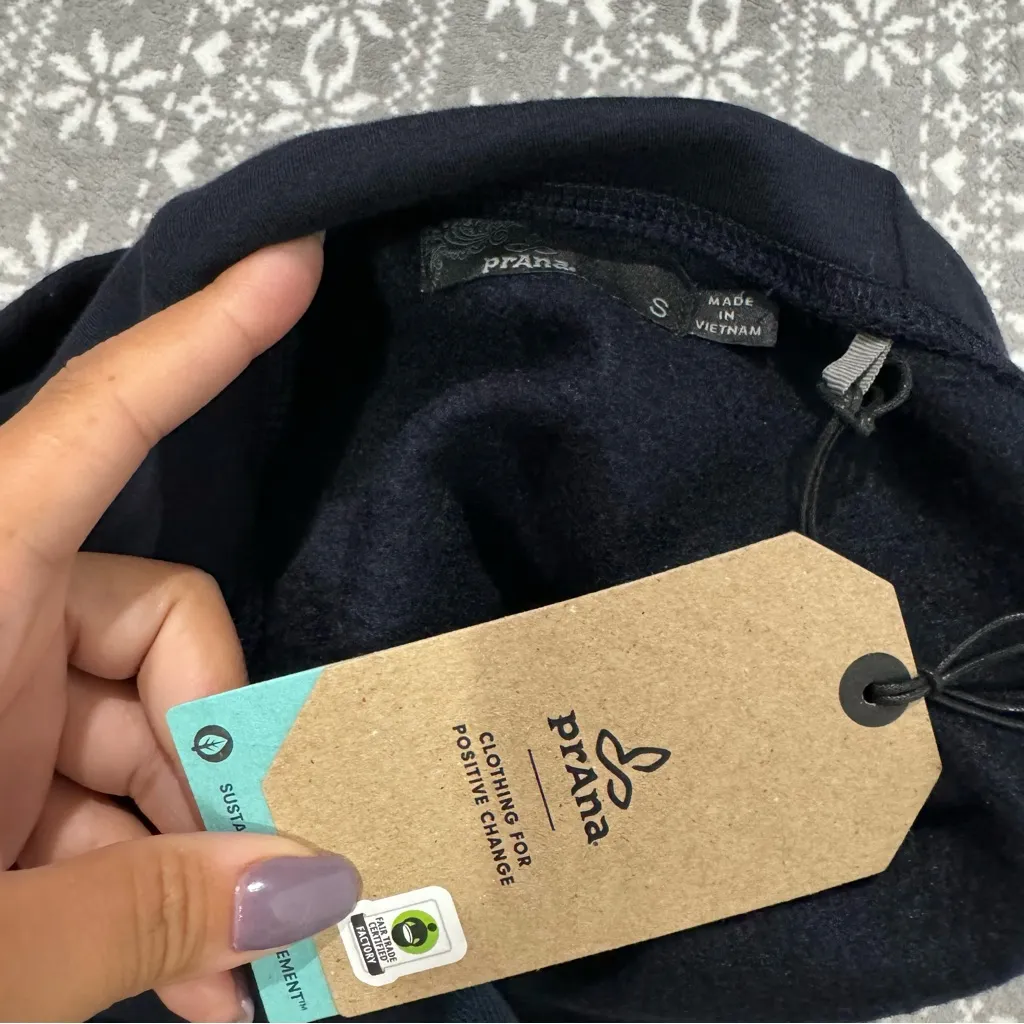 PRANA Ziller Sweatshirt‎ Boxy Oversized Wool Blend Navy Athletic Hoodie Small - Image 4