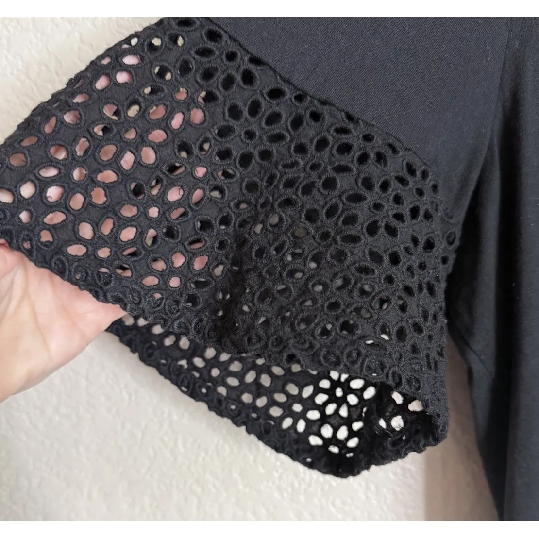 Talbots Womens XL  Black Top Blouse Eyelet‎ Sleeve Classic Preppy Capsule Career - Image 3