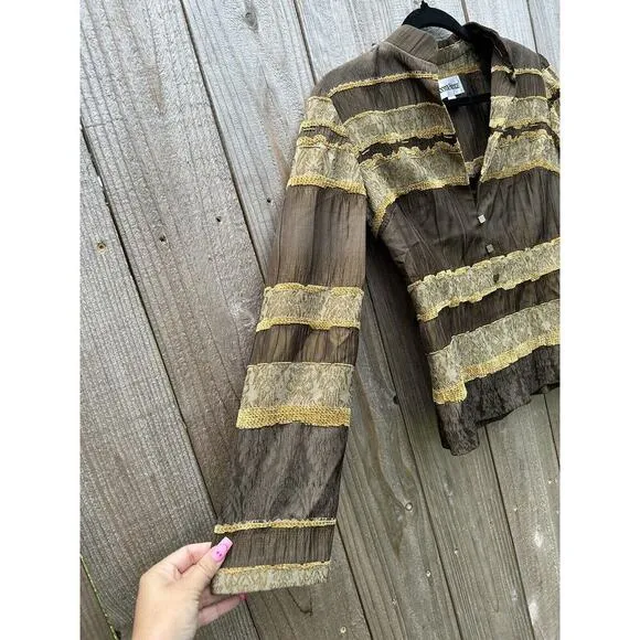 Danny & Nicole jacket blazer Womens 2P Boho Fairy Stripe Cottagecore‎ Fall - Image 4