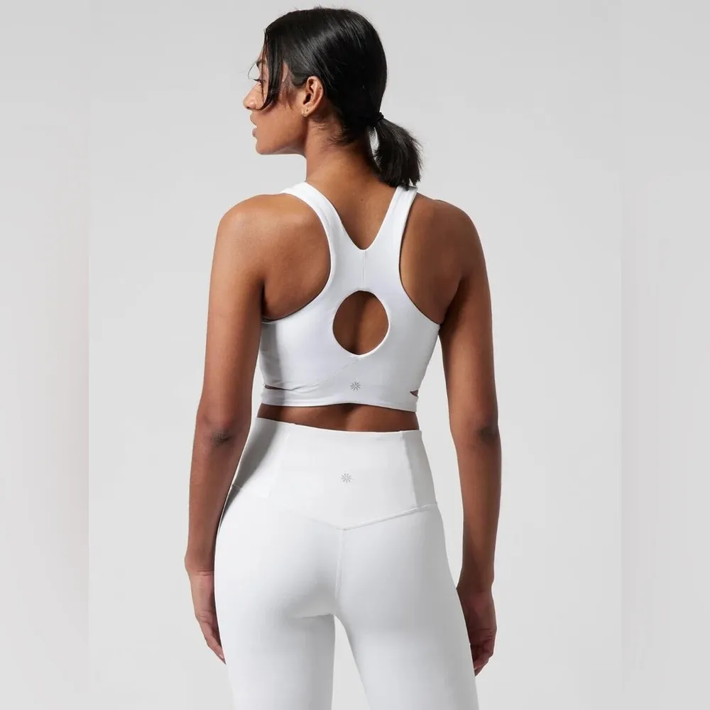 ATHLETA Conscious Cut Out Crop D-DD Tank Top Sports Bra in White Size L NWT - Image 3
