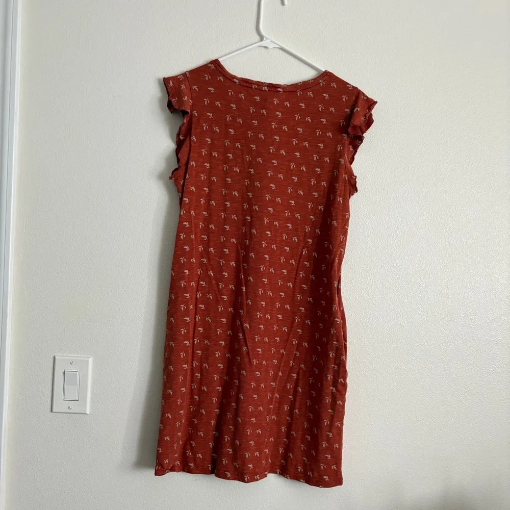 Toad&Co Women’s Rufflita Dress Orange Leaf Organic Cotton Blend Small - Image 10