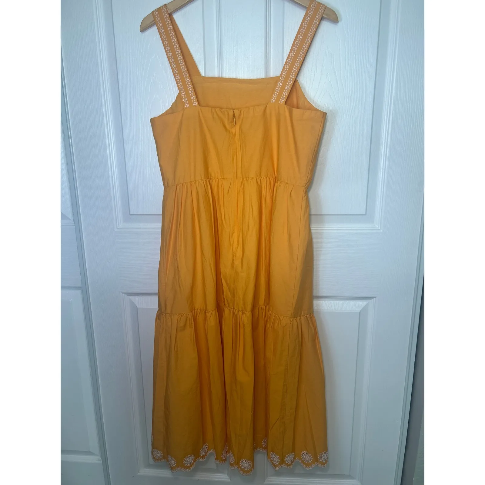 NWT J.Crew Yellow Cotton Eyelet Embroidered Tiered Midi Dress Size 10 - Image 2
