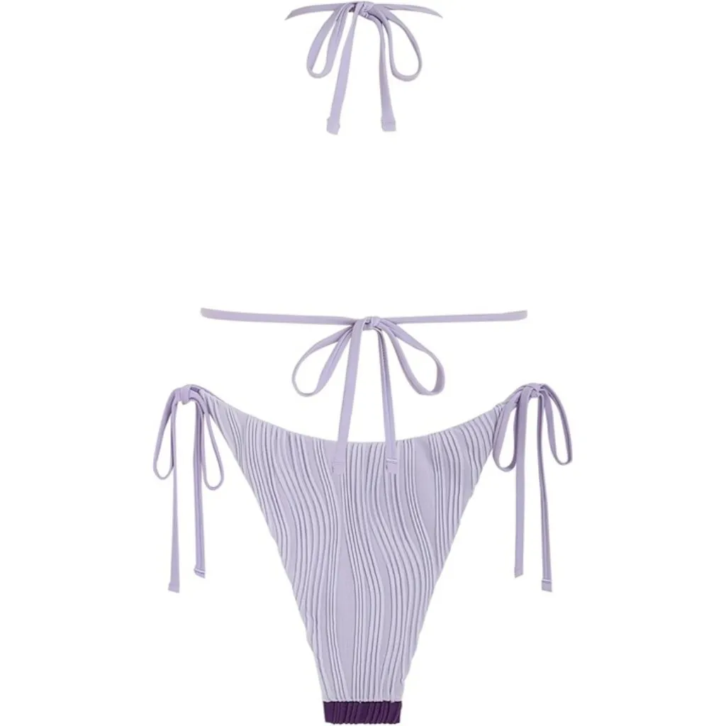 ZAFUL Purple Triangle Wave Halter Ribbed Bikini Two Piece Swimsuit High Cut SMAL - Image 2