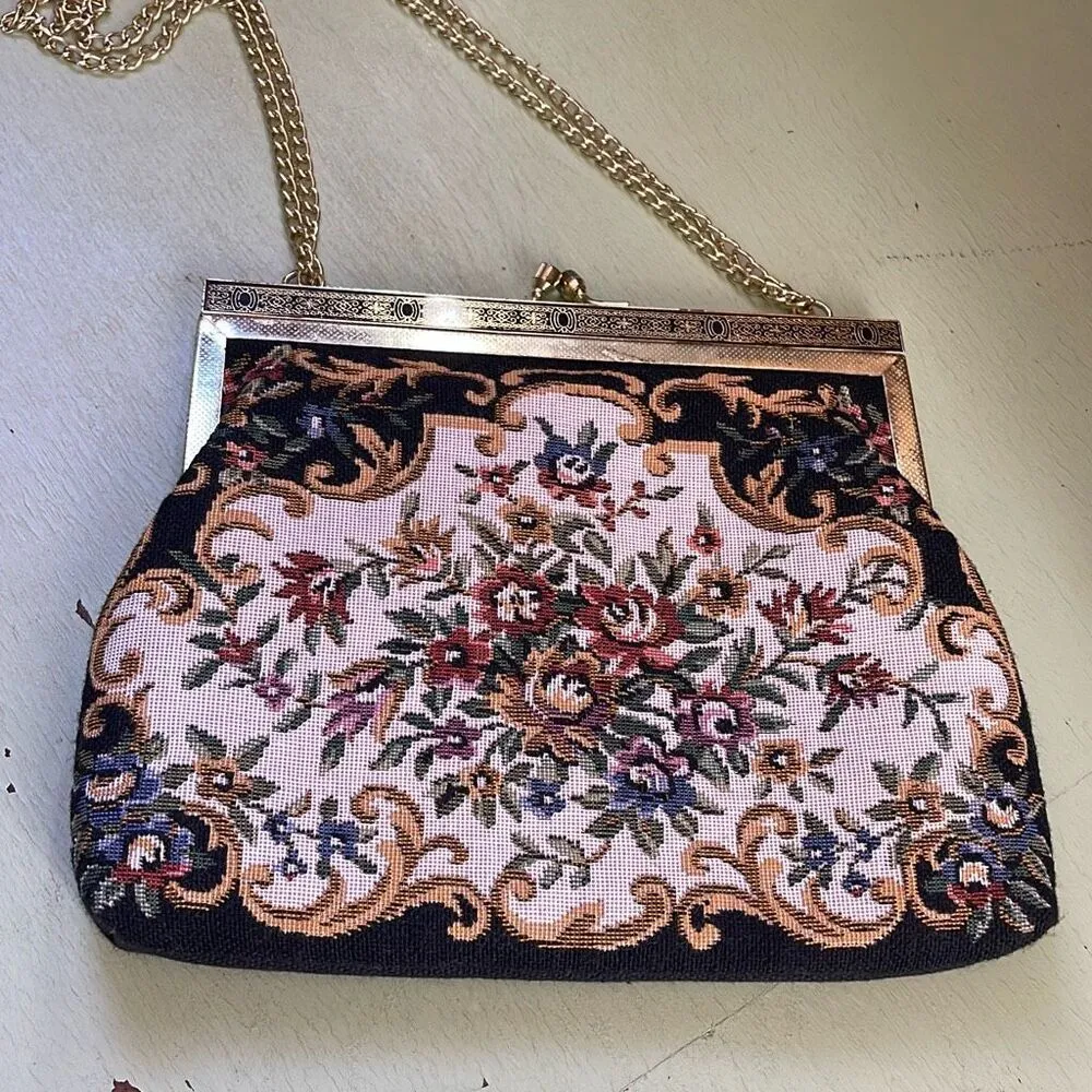 Vintage floral brocade tapestry handbag Black - Image 2