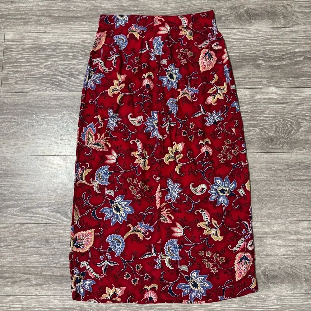 Vintage Stonebridge Women Floral Summer Bohemian Wrap Skirt Sz 8 MISSING BUTTON Red - Image 12