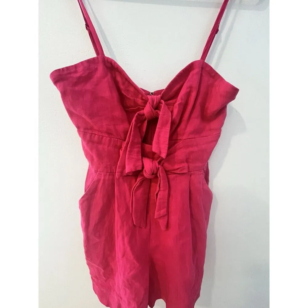 Milly Romper Womens 0 Pink Anya Sweetheart Neckline Tie Bow Cutout Linen *see ds - Image 4
