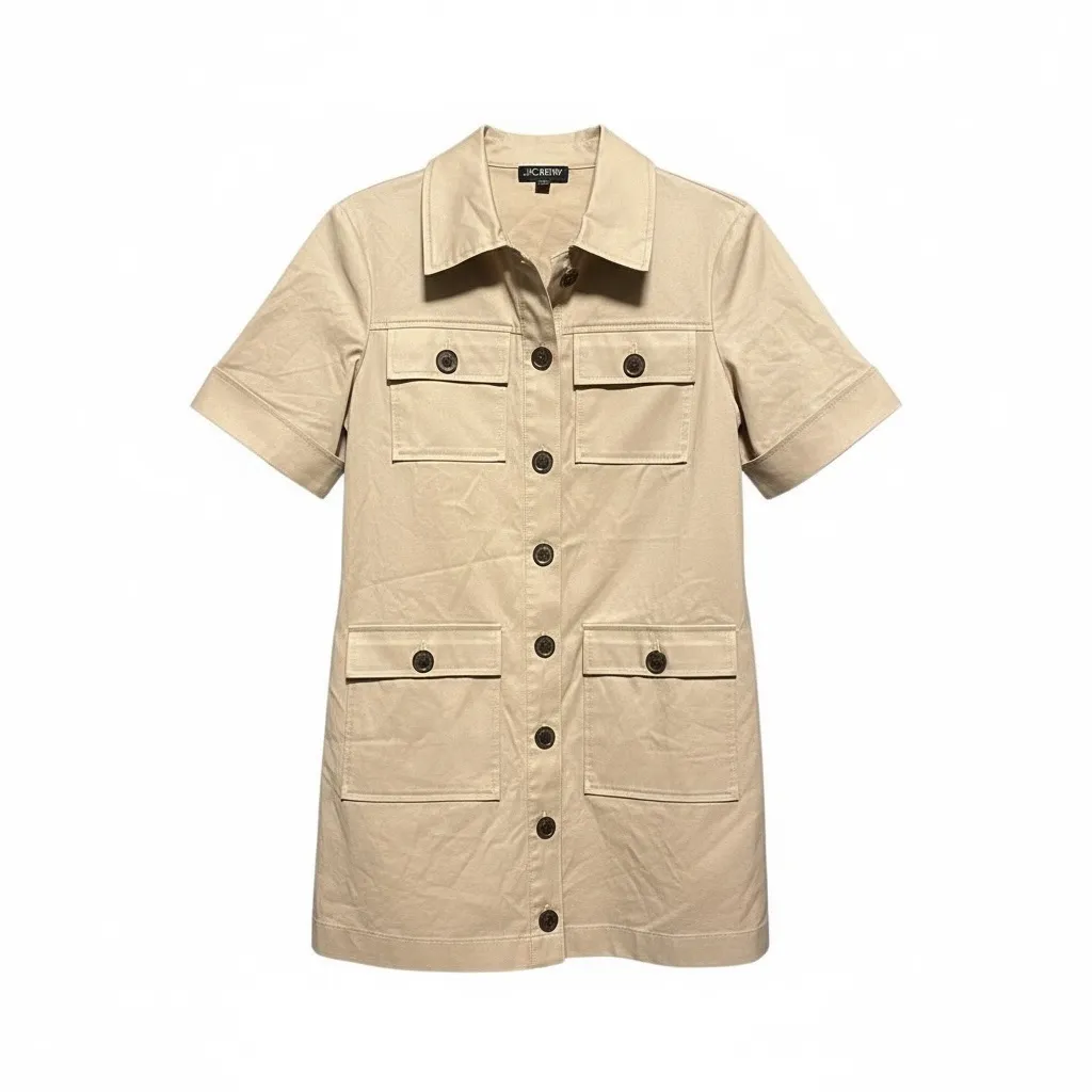 J.Crew Gamine Shirtdress Size 6 NWOT Light Khaki Stretch Twill Utility Safari - Image 2