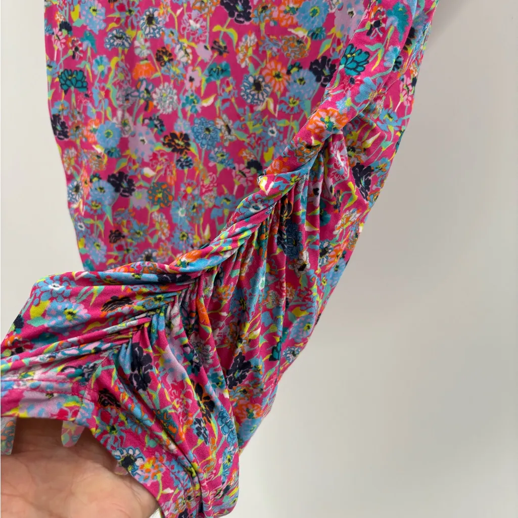 TANYA TAYLOR Women Tunic Top Chaia Pink Floral Rutched Short Sleeve size small - Image 7