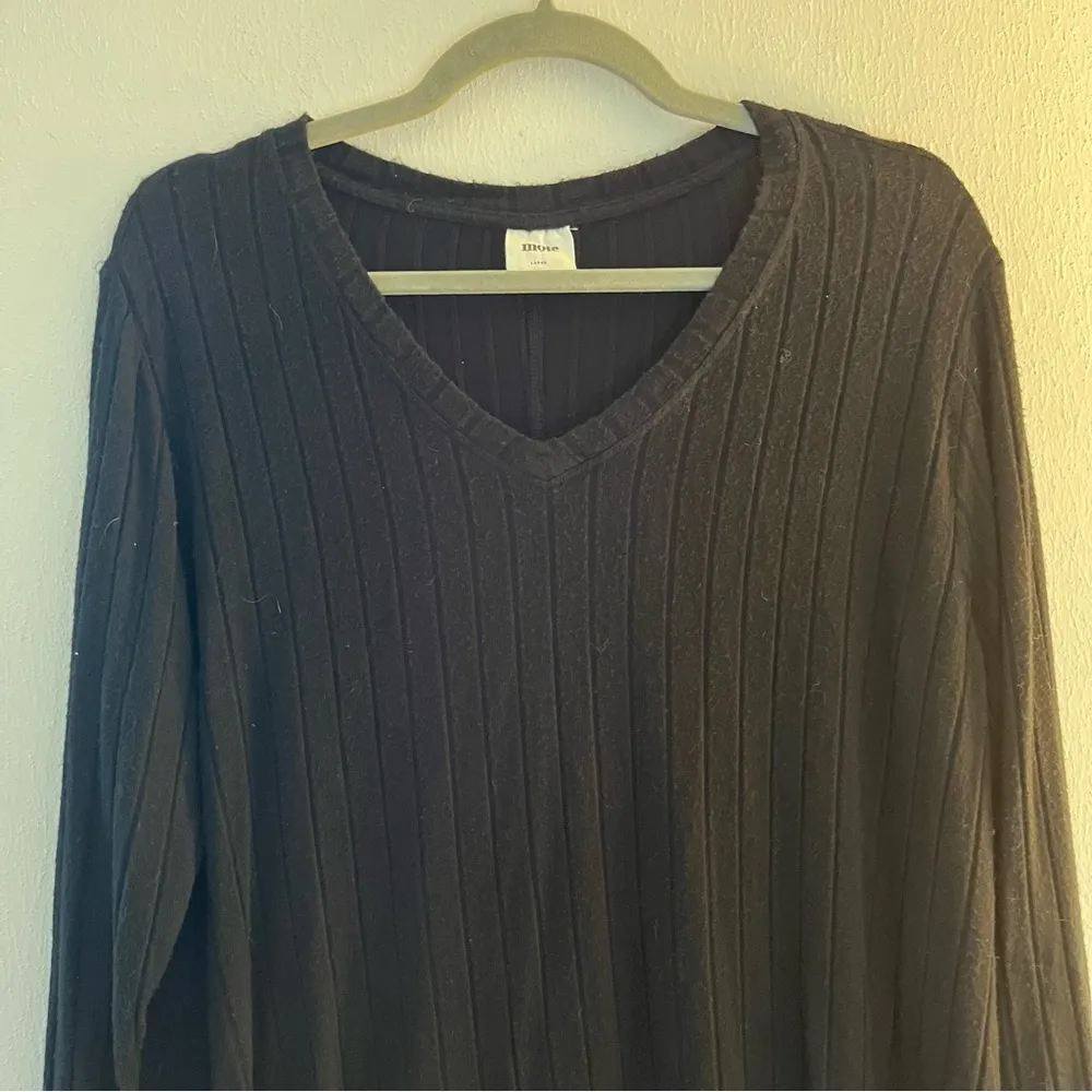 Anthropologie Mote Sweater Black Ribbed V Neck High-Low Sweater L GUC Oversized - Image 2