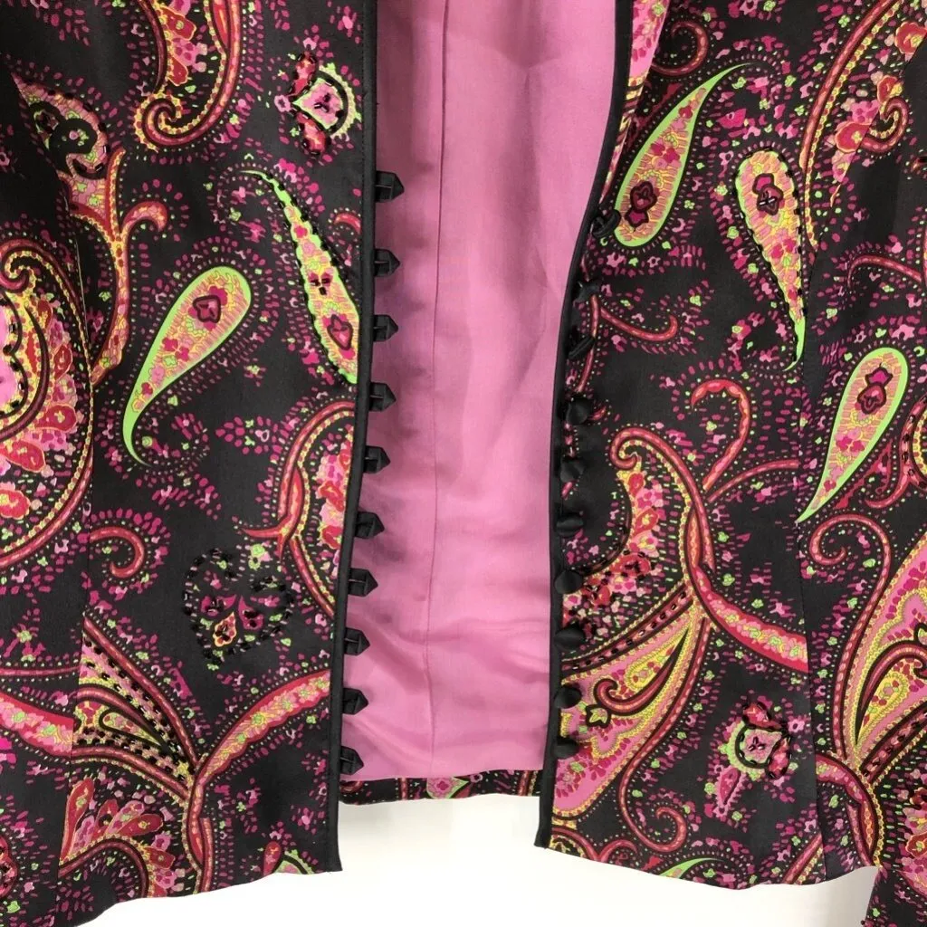 JS Collections Womens Silk Jacket Pink Paisley Lined Toggle Buttons Y2K 10P - Image 3