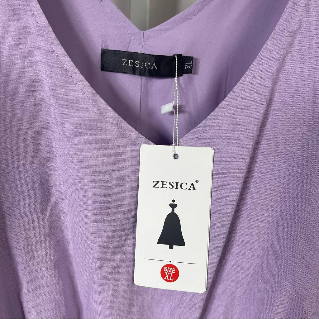 NEW Zesica XL Lilac Lavender Tiered Ruffle Cottagecore V Neck Tie Strap Dress Purple - Image 4