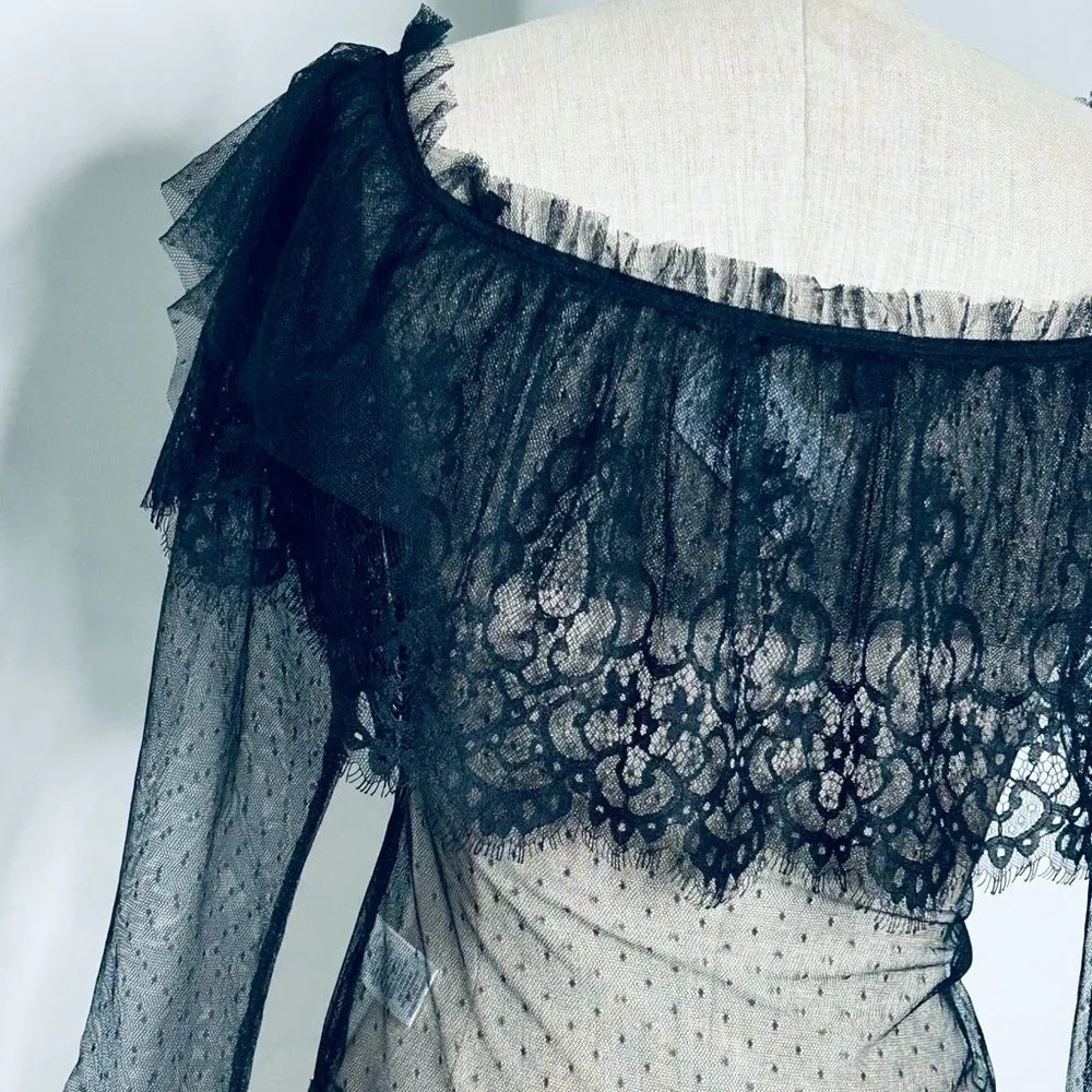 NEW Windsor Sheer Black Lace Bodysuit size Medium - Image 12