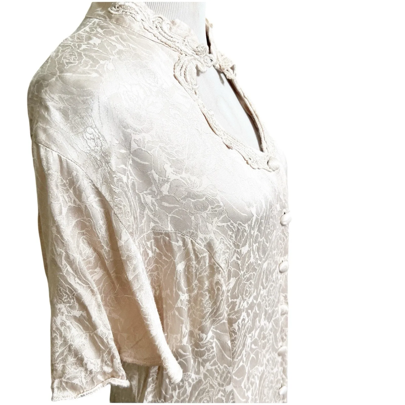 Fredericks Of Hollywood Vintage Nightgown Button Front Floral Size 16 Champagne - Image 7