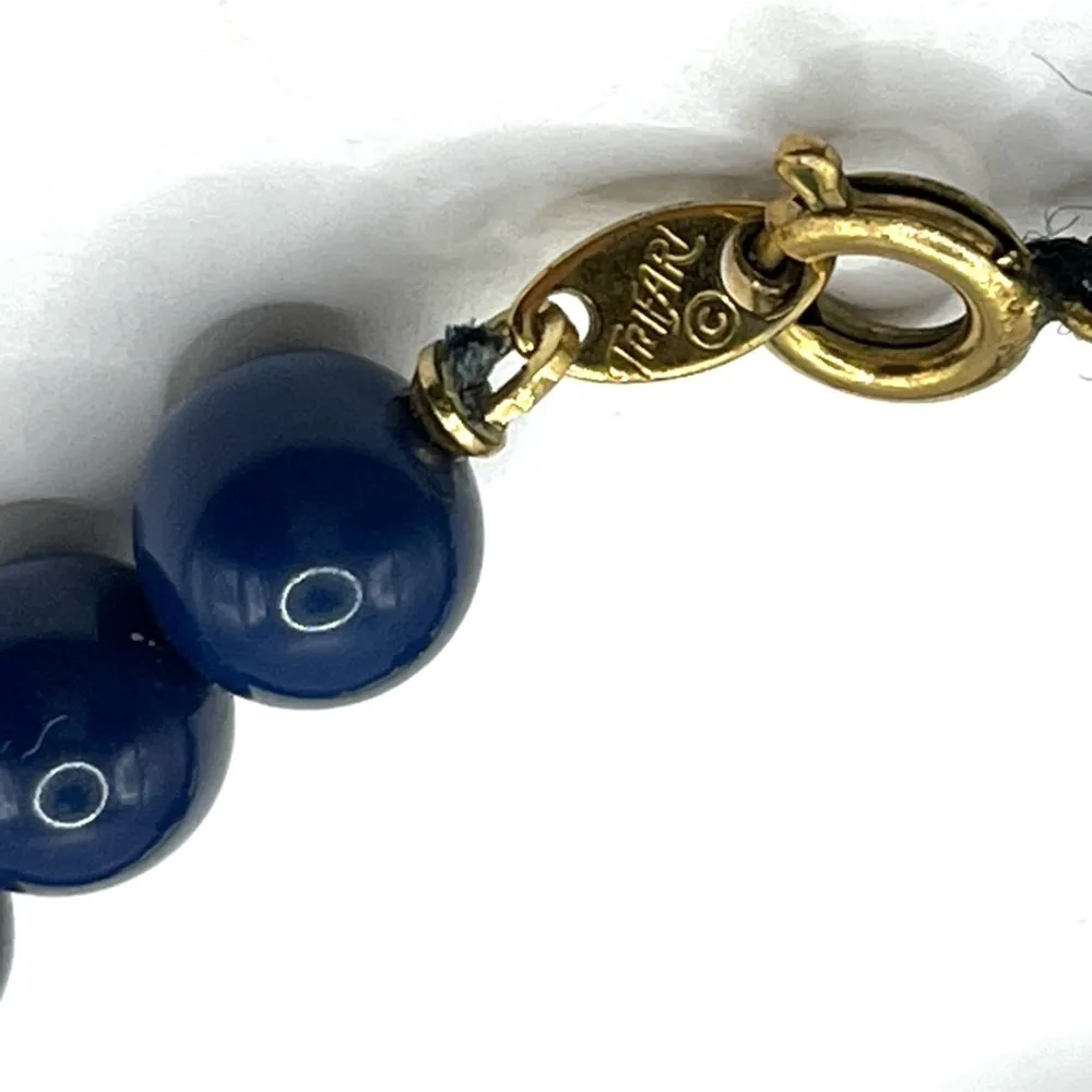 Trifari Beaded Necklace 30” Length Blue Black and Turquoise Blue Beaded Necklace - Image 13