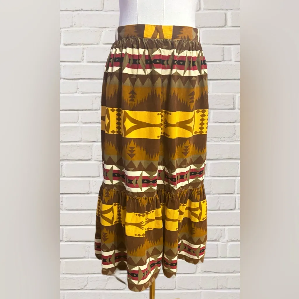 Western Boho Corduroy Tiered Skirt 32” Waist Rustic Prarie Southwestern Size 12 - Image 2