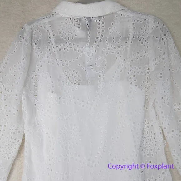 New! White‎ House Black Market Long Sleeve Eyelet Shirt Dress mini ecru, size 6 - Image 11
