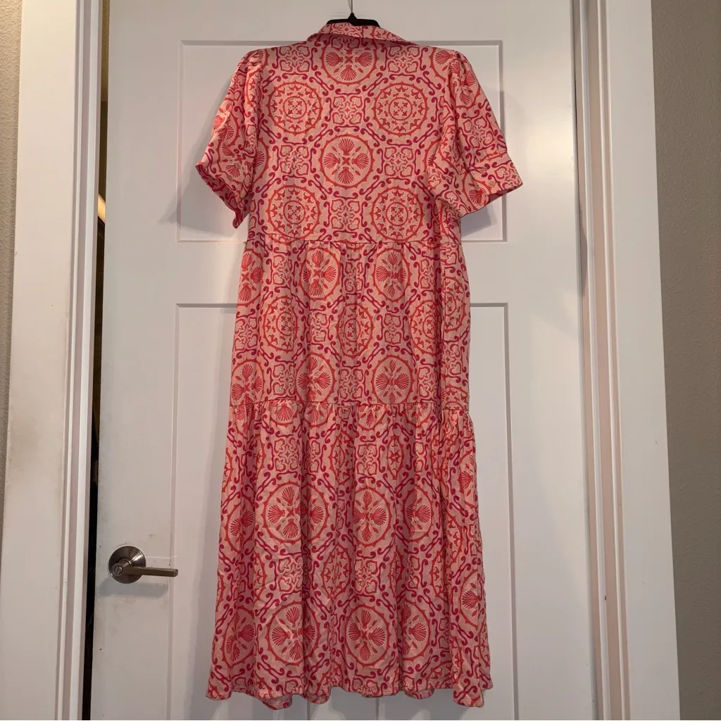 Crown & Ivy pink shells tired shirt dress Large NWT - Image 5
