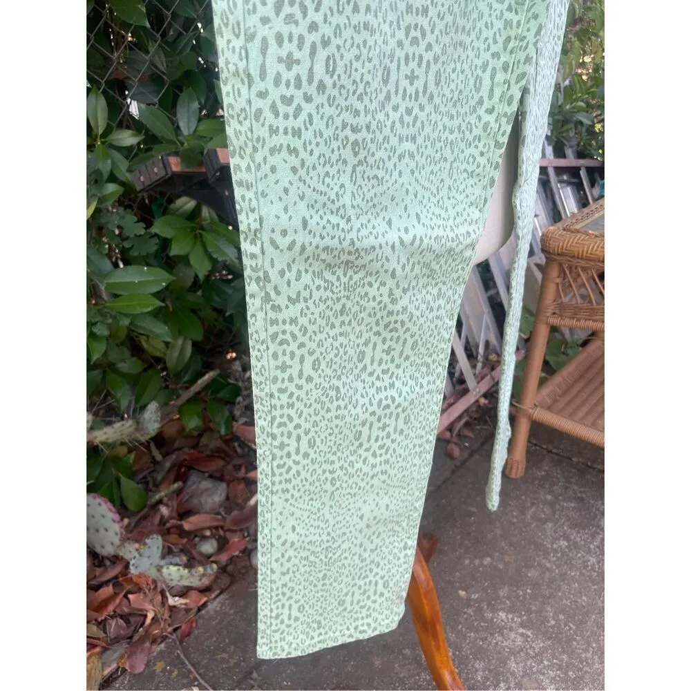 DG2 Diane Gilman Women Denim Jeans Stretch Animal Print Light Green/Black Size 1 White - Image 3