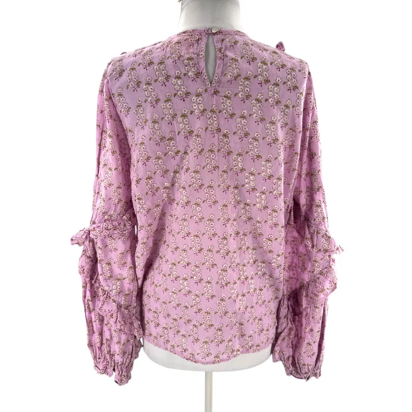 BANJANAN Margot top orchid bouquet floral ruffle blouse sz L Purple Size L - Image 10