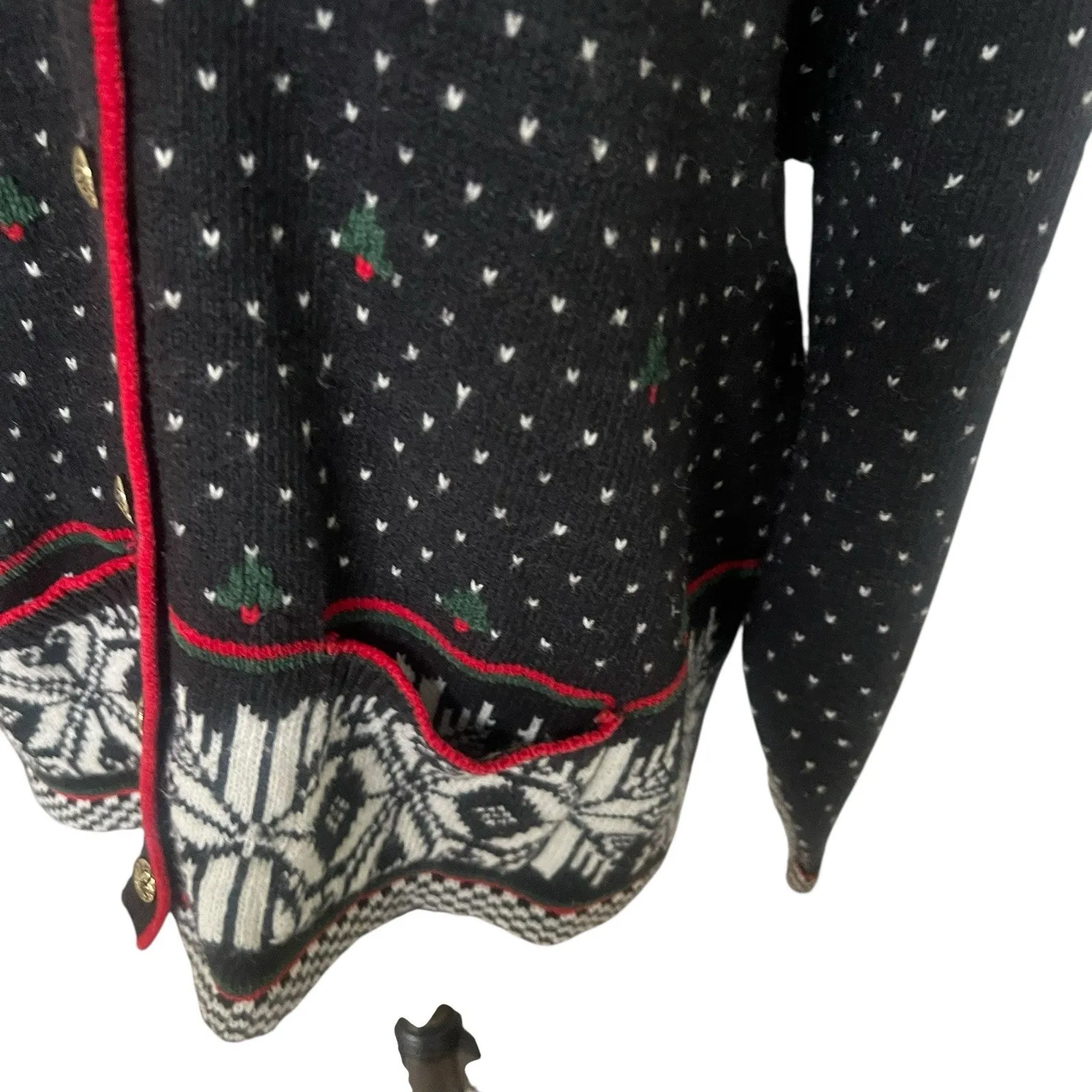 Koret Vintage Christmas Cardigan Sweater size Medium Fair Isle Snowflake Granny Blue - Image 7