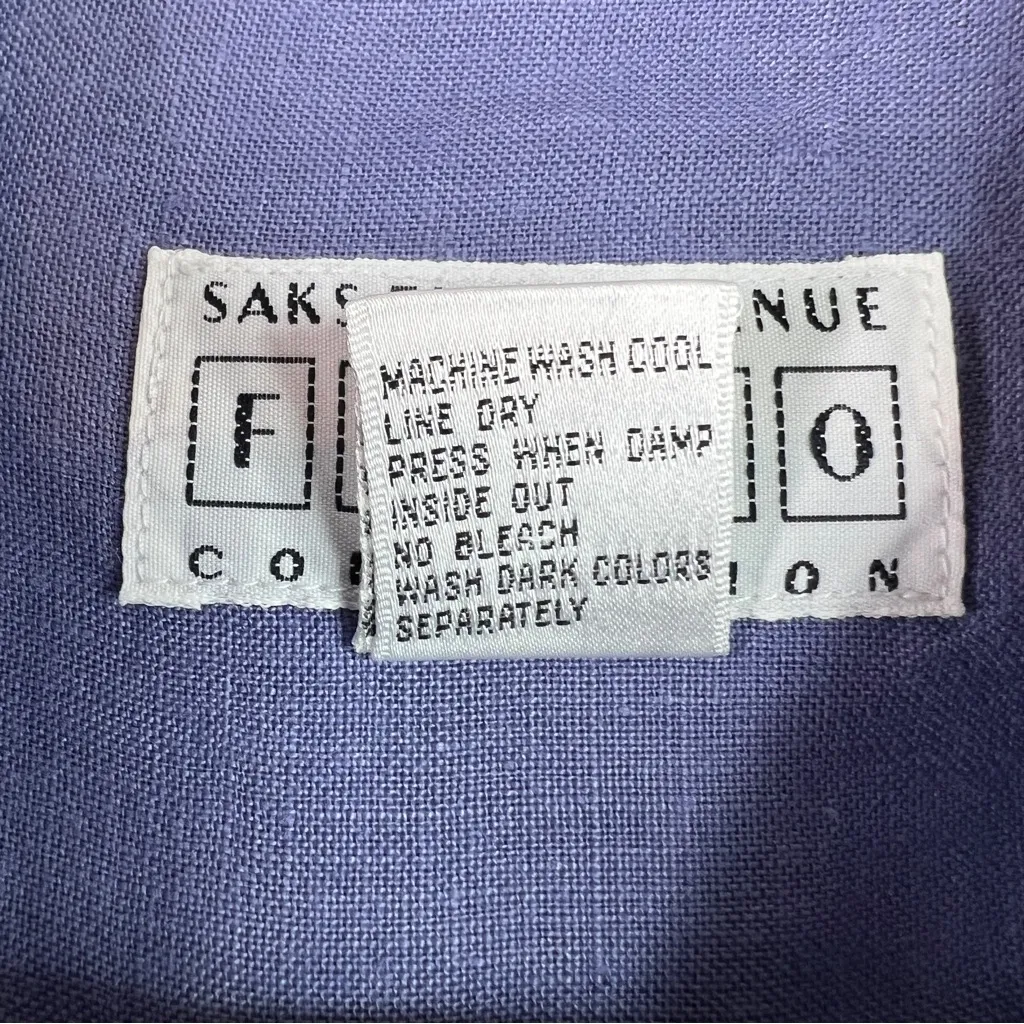 Saks Fifth Avenue Folio Collection Size 22 100% Linen Blue Button Long Sleeve - Image 8