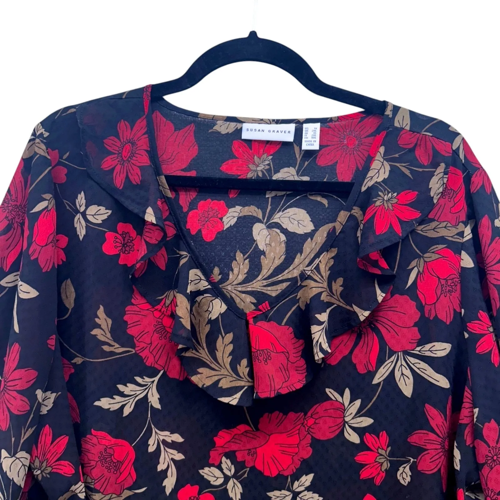 Susan‎ Graver Dark Floral Blouse 1X - Image 3