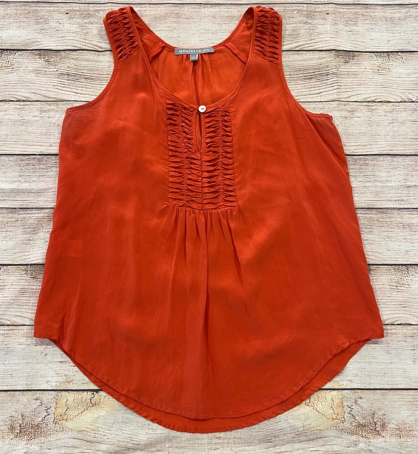 Daniel Rainn Women's Orange Silk Ruched Neck Sleeveless Tank Top Blouse Size S - Image 1
