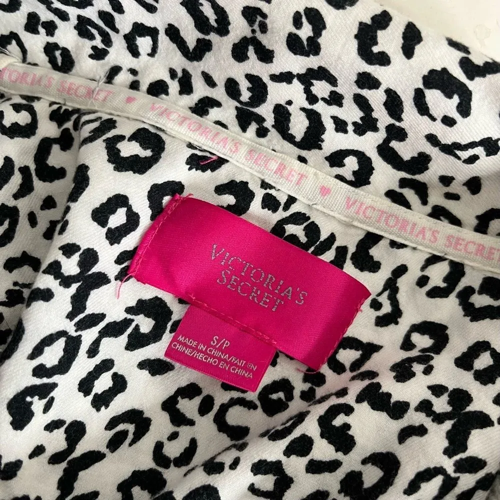 VICTORIAS SECRET WHITE Leopard Print Cotton Robe Anorak Tie Front Size Small - Image 9