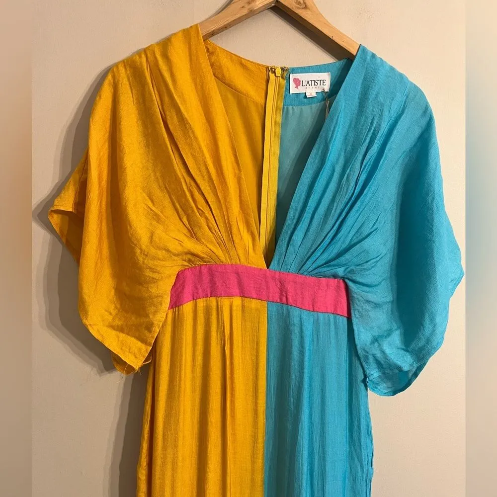 Vibrant Colorblock Ruffle Maxi Dress NWT Resort Wedding Guest Gown Small - Image 4