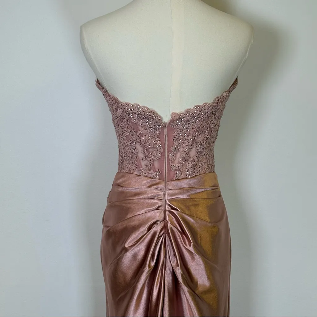 Sherri Hill Strapless Rose Gold Lace Corset Style Formal Gown Women’s Size 2 - Image 7
